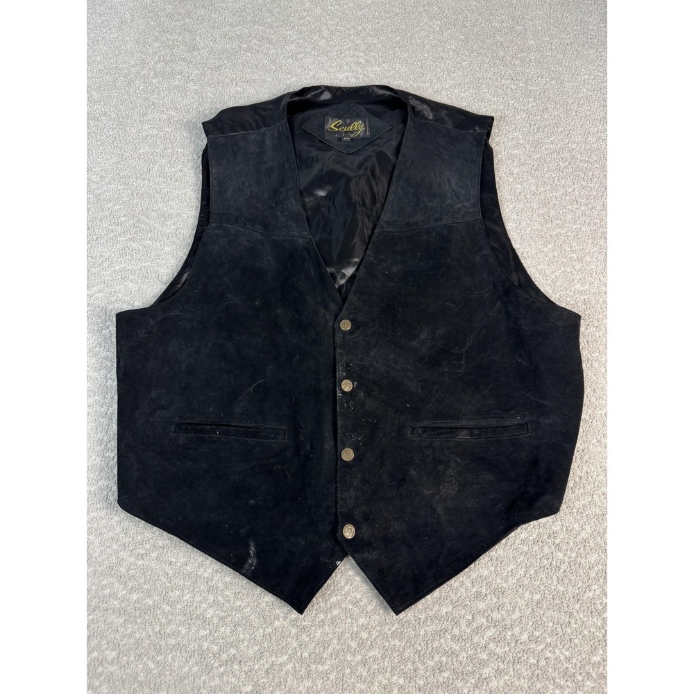Scully Vest Mens 2XL Black Suede Leather Western Cowboy Suit Belted Lined‎